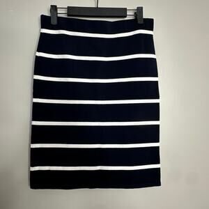 Ivanka Trump Women's Navy Blue and White Striped‎ Knit Pencil Skirt size S